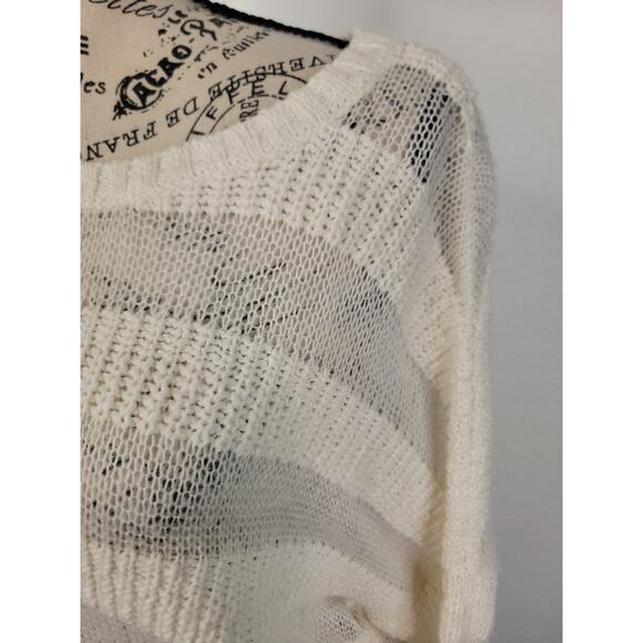 Roxy Boxy Open Knit Sweatshirt Top Sz Small Ivory Sheer Striped Beachy Boho - Picture 4 of 11